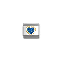 Load image into Gallery viewer, COMPOSABLE CLASSIC LINK 030220/07 HEART IN 18K GOLD & BLUE GLITTER ENAMEL
