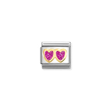 Load image into Gallery viewer, COMPOSABLE CLASSIC LINK 030220/13 DOUBLE HEART IN 18K GOLD & FUCHSIA GLITTER ENAMEL