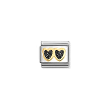 Load image into Gallery viewer, COMPOSABLE CLASSIC LINK 030220/14 DOUBLE HEART IN 18K GOLD & BLACK GLITTER ENAMEL