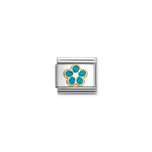 Load image into Gallery viewer, COMPOSABLE CLASSIC LINK 030220/16 FLOWER IN 18K GOLD & LIGHT BLUE GLITTER ENAMEL