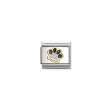 Load image into Gallery viewer, COMPOSABLE CLASSIC LINK 030220/22 PAW PRINT IN 18K GOLD, BLACK & SILVER GLITTER ENAMEL