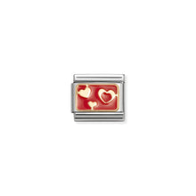 Load image into Gallery viewer, COMPOSABLE CLASSIC LINK 030284/74 HEARTS ON RED IN 18K GOLD AND ENAMEL
