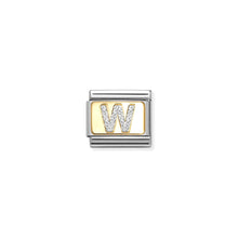 Load image into Gallery viewer, COMPOSABLE CLASSIC LINK 030291/23 SILVER LETTER W IN 18K GOLD & GLITTER ENAMEL