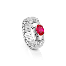 Load image into Gallery viewer, EXTENSION RING 048001/005 STAINLESS STEEL, SILVER WITH CZ & LARGE OVAL RED CZ