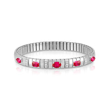 Load image into Gallery viewer, EXTENSION BRACELET 048013/005 STAINLESS STEEL, SILVER, LARGE OVAL & RECTANGLE RED CZ