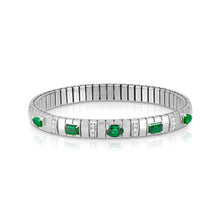 Load image into Gallery viewer, EXTENSION BRACELET 048013/027 STAINLESS STEEL, SILVER, LARGE OVAL & RECTANGLE GREEN CZ