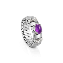 Load image into Gallery viewer, EXTENSION RING 048100/002 STAINLESS STEEL, WHITE CZ & LARGE OVAL AMETHYST