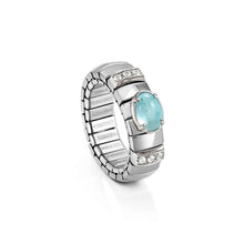 Load image into Gallery viewer, EXTENSION RING 048100/015 STAINLESS STEEL, WHITE CZ & LARGE OVAL LIGHT BLUE TOPAZ