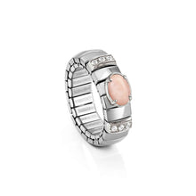 Load image into Gallery viewer, EXTENSION RING 048100/018 STAINLESS STEEL, WHITE CZ & LARGE OVAL PINK OPALINE