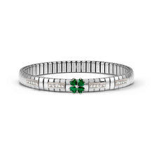Load image into Gallery viewer, EXTENSION BRACELET 048114/050 STAINLESS STEEL WHITE & GREEN CZ FOUR LEAF CLOVER