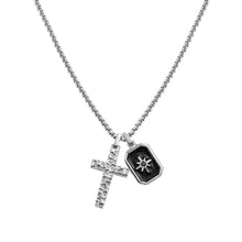 Load image into Gallery viewer, BOLD STEEL NECKLACE 133213/007 CROSS WITH CZ & BLACK ENAMEL