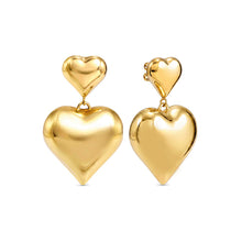 Load image into Gallery viewer, WEAR & STYLE EARRINGS 134515/006 GOLDEN LARGE HEART PENDANTS