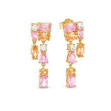 Load image into Gallery viewer, COLOUR WAVE DROP EARRINGS 149862/024 GOLD PINK & CHAMPAGNE CZ