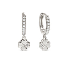 Load image into Gallery viewer, PETIT SPARKLE EARRINGS 242305/001 STERLING SILVER FOUR LEAF CLOVER CZ HOOPS