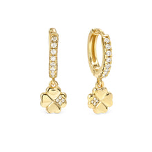 Load image into Gallery viewer, PETIT SPARKLE EARRINGS 242305/003 GOLD FOUR LEAF CLOVER CZ HOOPS