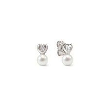 Load image into Gallery viewer, PEARLS LOOP EARRINGS 242903/004 PEARL HEART STUDS IN SILVER