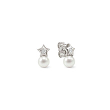 Load image into Gallery viewer, PEARLS LOOP EARRINGS 242903/007 PEARL STAR STUDS IN SILVER