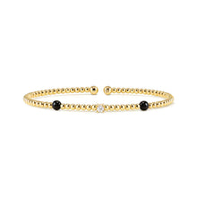 Load image into Gallery viewer, SIREN DREAM OPEN BANGLE 243308/002 GOLD, BLACK AGATE & WHITE CZ