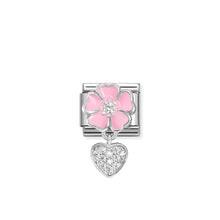 Load image into Gallery viewer, COMPOSABLE CLASSIC LINK 331814/01 PINK FLOWER AND HEART CZ CHARM IN 925 SILVER