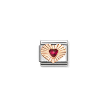 Load image into Gallery viewer, COMPOSABLE CLASSIC LINK 430610/005 HEART ETCHED DETAIL IN 9K ROSE GOLD & RED CZ HEART