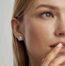Load image into Gallery viewer, DOMINA STUD EARRINGS SILVER WITH WHITE PAVÉ CZ SQUARE 240407/036