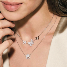 Load image into Gallery viewer, SWEETMADAME SILVER & ROSE GOLD NECKLACE 242010/041 TRIPLE BUTTERFLY WHITE CZ PENDANT