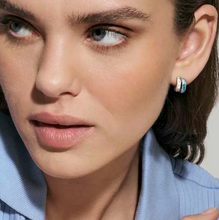 Load image into Gallery viewer, DAYTONIGHT SILVER EARRINGS 242107/041 DOUBLE STRAND WHITE & BLUE CZ