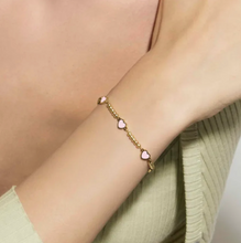 Load image into Gallery viewer, EMOSFERE GOLD BRACELET 134212/006 MULTI HEARTS WITH PINK ENAMEL