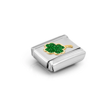 Load image into Gallery viewer, COMPOSABLE CLASSIC LINK 030220/18 FOUR-LEAF CLOVER IN 18K GOLD & GREEN GLITTER ENAMEL