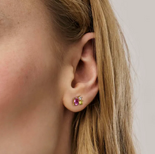 Load image into Gallery viewer, MOSAICA EARRINGS 241606/012 GOLD WITH PINK & GREEN CZ STUDS