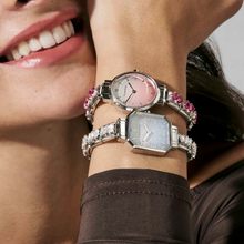 Load image into Gallery viewer, WATCH PARIS 076037/034 STAINLESS STEEL RECTANGLE & PINK FADE GLITTER DIAL