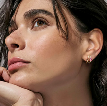 Load image into Gallery viewer, COLOUR WAVE EARRINGS 149859/024 GOLD PINK & CHAMPAGNE CZ