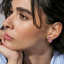 Load image into Gallery viewer, COLOUR WAVE EARRINGS 149861/024 GOLD PINK & CHAMPAGNE SQUARE CZ