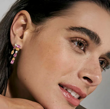 Load image into Gallery viewer, COLOUR WAVE DROP EARRINGS 149862/024 GOLD PINK & CHAMPAGNE CZ