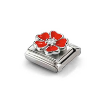 Load image into Gallery viewer, COMPOSABLE CLASSIC LINK 330321/20 RED FLOWER IN 925 SILVER, ENAMEL & CZ