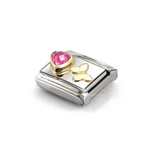 Load image into Gallery viewer, COMPOSABLE CLASSIC LINK 030613/14 PINK CZ HEART & BUTTERFLY IN 18K GOLD