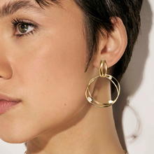 Load image into Gallery viewer, MY REBEL ART EARRINGS 242812/012 ORGANIC GOLD CIRCLE & WHITE CZ