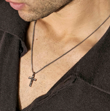Load image into Gallery viewer, BOLD STEEL NECKLACE 133212/007 CROSS WITH BLACK CZ