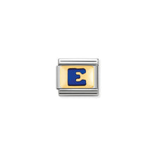 Load image into Gallery viewer, COMPOSABLE CLASSIC LINK 030201/05 BLUE LETTER E IN 18K GOLD & ENAMEL