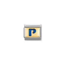 Load image into Gallery viewer, COMPOSABLE CLASSIC LINK 030201/16 BLUE LETTER P IN 18K GOLD & ENAMEL