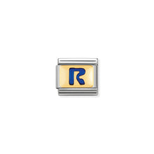 Load image into Gallery viewer, COMPOSABLE CLASSIC LINK 030201/18 BLUE LETTER R IN 18K GOLD & ENAMEL