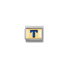 Load image into Gallery viewer, COMPOSABLE CLASSIC LINK 030201/20 BLUE LETTER T IN 18K GOLD & ENAMEL