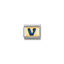 Load image into Gallery viewer, COMPOSABLE CLASSIC LINK 030201/22 BLUE LETTER V IN 18K GOLD & ENAMEL