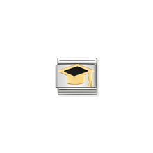 Load image into Gallery viewer, COMPOSABLE CLASSIC LINK 030223/08 BLACK GRADUATION HAT IN 18K GOLD AND ENAMEL