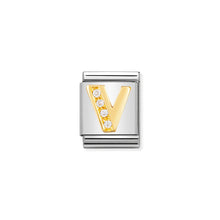 Load image into Gallery viewer, COMPOSABLE <STRONG>BIG LINK</STRONG> 032301/22 LETTER V IN 18K GOLD AND CZ