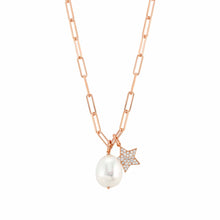 Load image into Gallery viewer, WHITE DREAM WHITE BAROQUE PEARL & ROSE GOLD CHAIN NECKLACE 148703/023 WITH CZ STAR