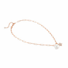 Load image into Gallery viewer, WHITE DREAM WHITE BAROQUE PEARL & ROSE GOLD CHAIN NECKLACE 148703/023 WITH CZ STAR