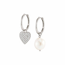 Load image into Gallery viewer, WHITE DREAM WHITE BAROQUE PEARL EARRINGS 148704/022 WITH CZ HEART