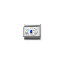 Load image into Gallery viewer, COMPOSABLE CLASSIC LINK 330304/43 EYE WITH WHITE & BLUE CZ IN SILVER