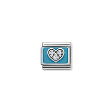 Load image into Gallery viewer, COMPOSABLE CLASSIC LINK 330306/07 LIGHT BLUE HEART WITH CZ & ENAMEL IN 925 SILVER